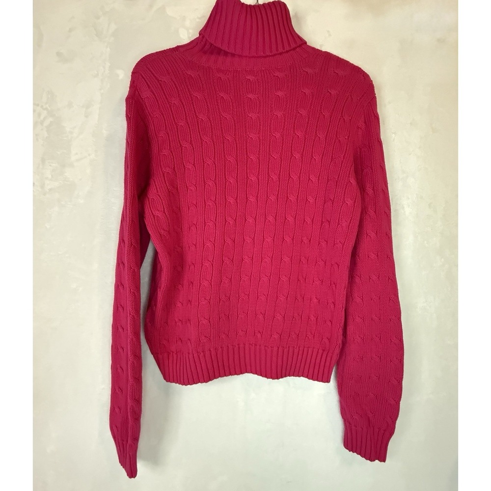 Ralph Lauren Sport Pink Cable Knit Turtleneck Sweater L Cotton Preppy Classic - Picture 5 of 9